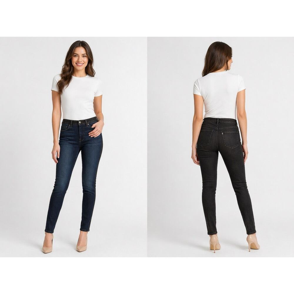Frame Le One Two-Tone Skinny‎ Jeans Size 1 Stretch Denim Jeans Blue Black